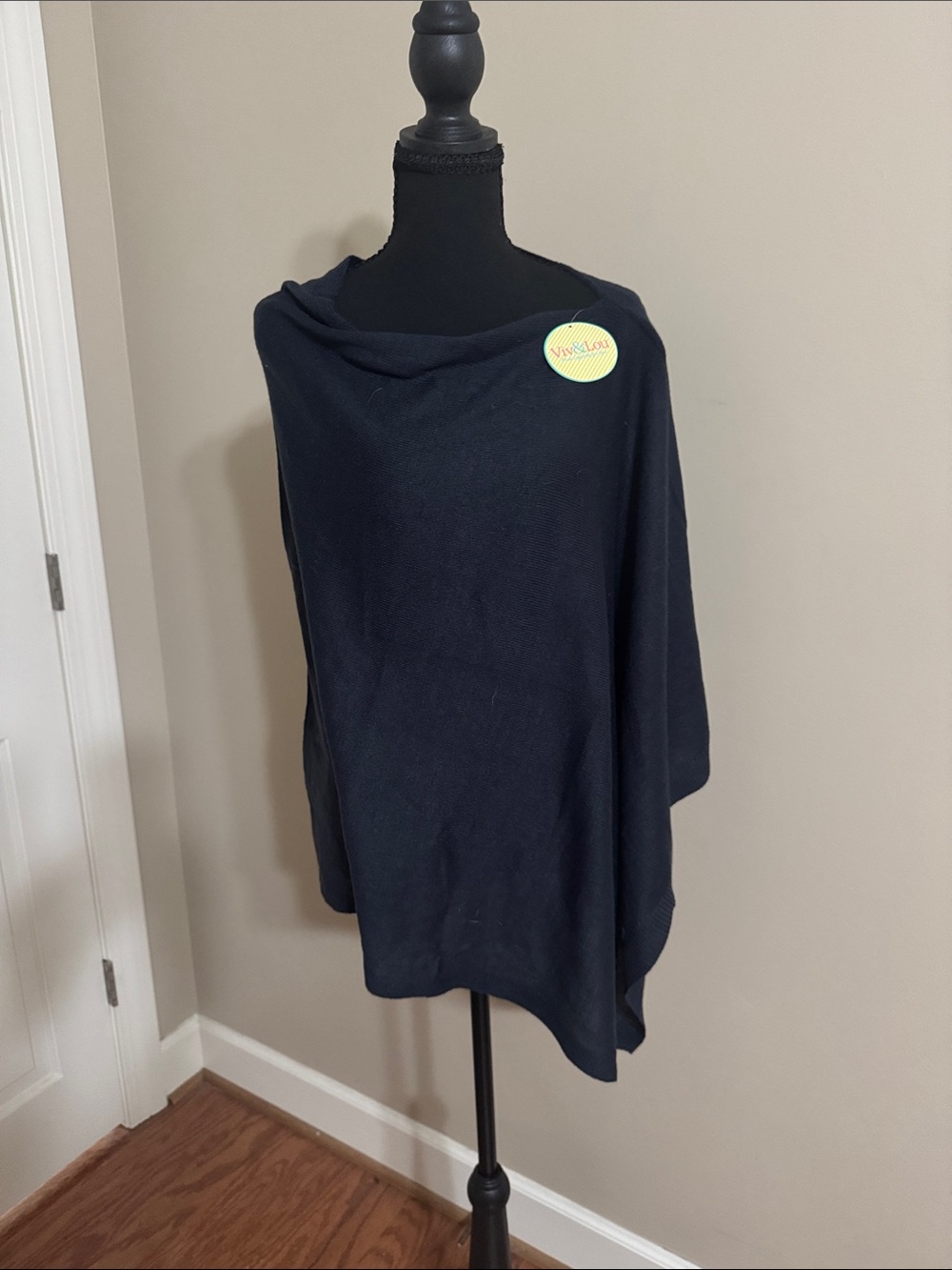 Vine & Love Navy Bue Knit Poncho Sweater